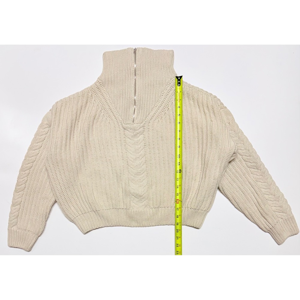 DISSH Cream Cable Knit Half Zip Funnel‎ Neck Cropped Sweater Oatmeal US 6